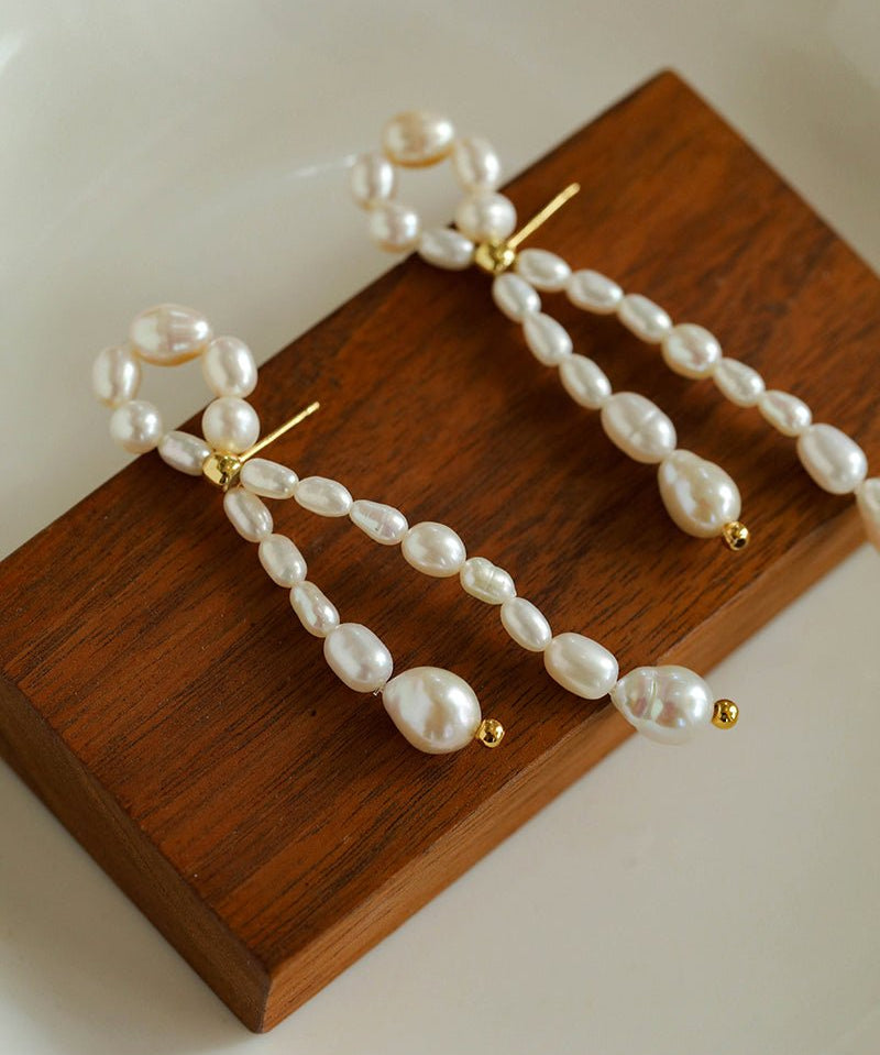 French Style Woven Pearl Bow Earrings - floysun