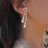 French Style Woven Pearl Bow Earrings - floysun