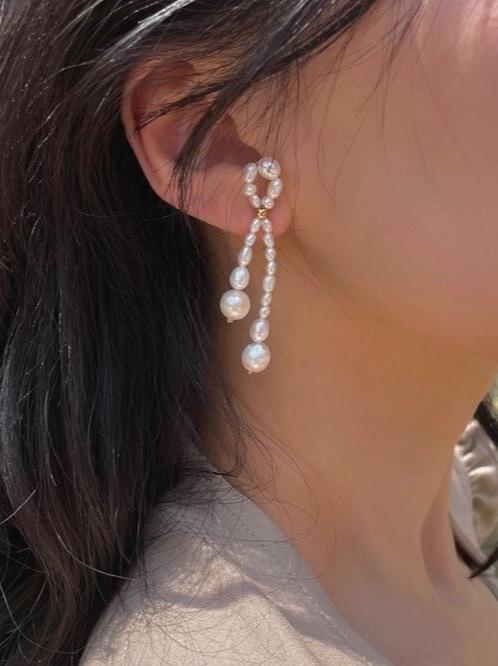 French Style Woven Pearl Bow Earrings - floysun