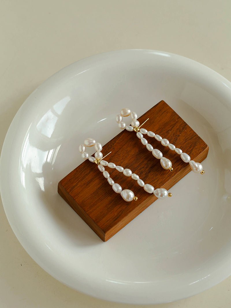 French Style Woven Pearl Bow Earrings - floysun