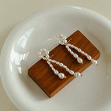 French Style Woven Pearl Bow Earrings - floysun