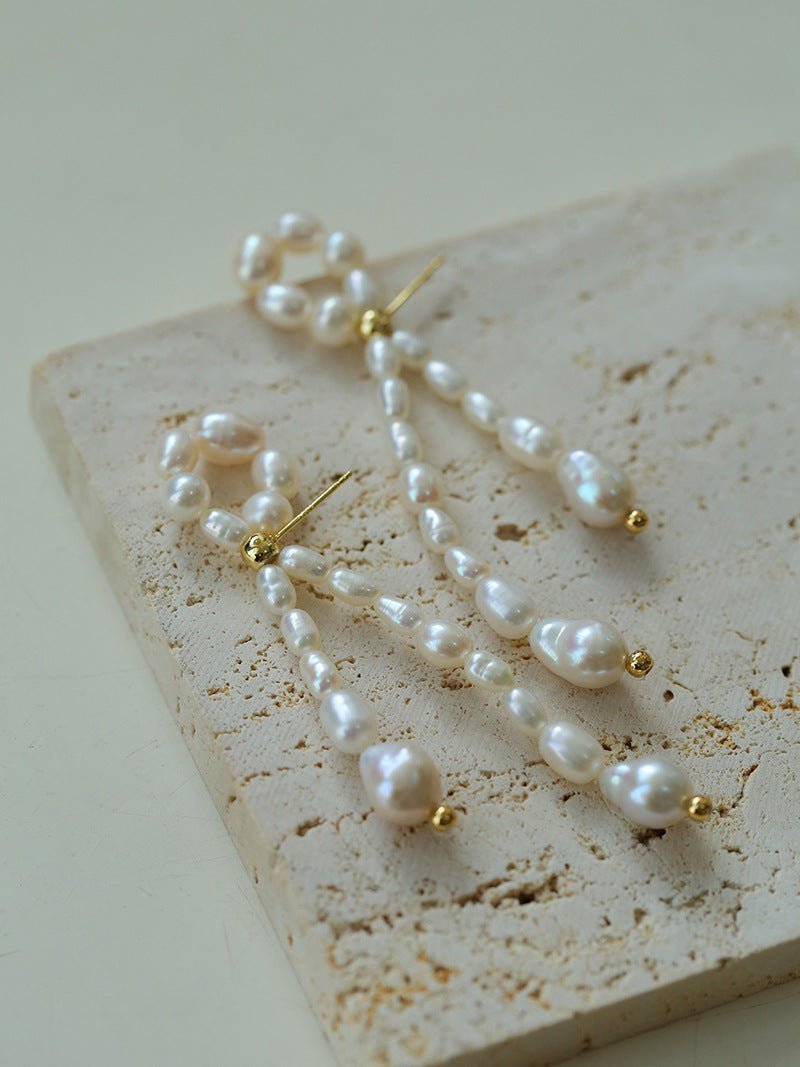 French Style Woven Pearl Bow Earrings - floysun