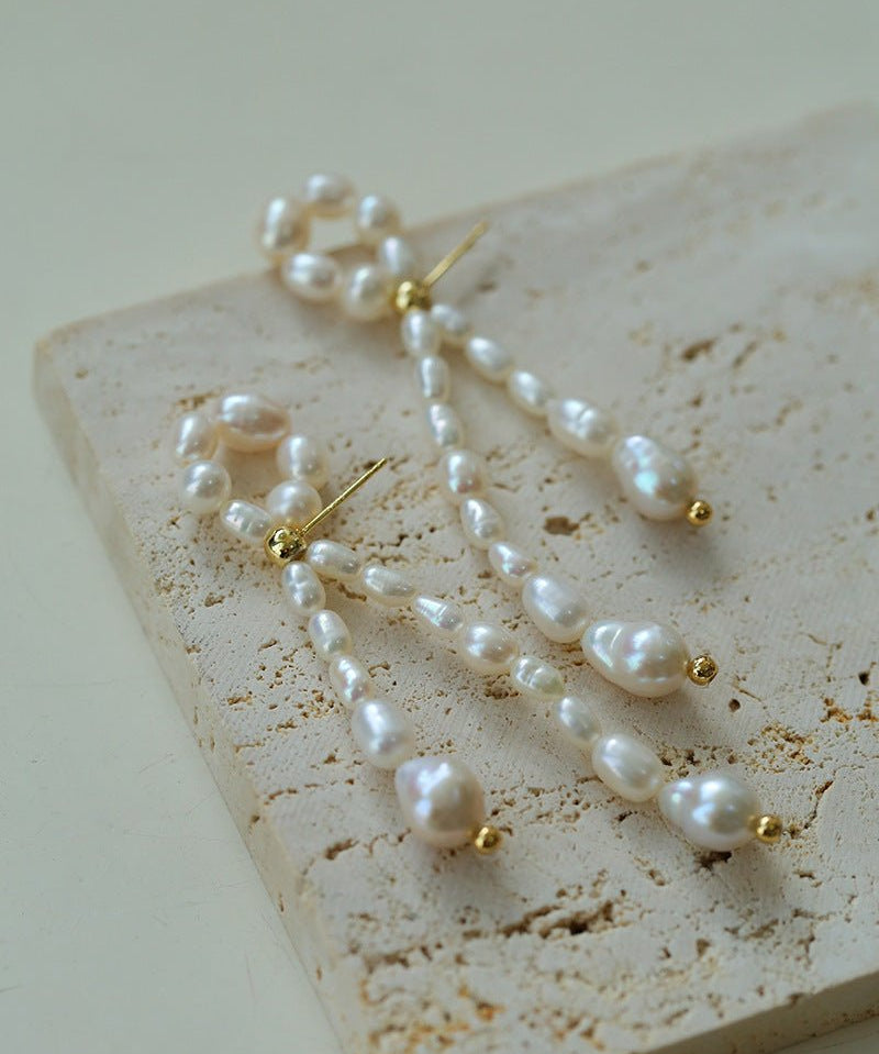 French Style Woven Pearl Bow Earrings - floysun