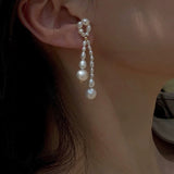 French Style Woven Pearl Bow Earrings - floysun