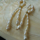 French Style Woven Pearl Bow Earrings - floysun