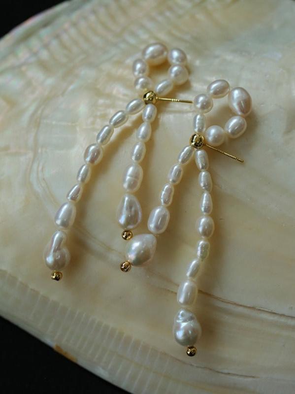 French Style Woven Pearl Bow Earrings - floysun