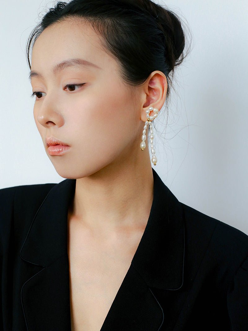 French Style Woven Pearl Bow Earrings - floysun