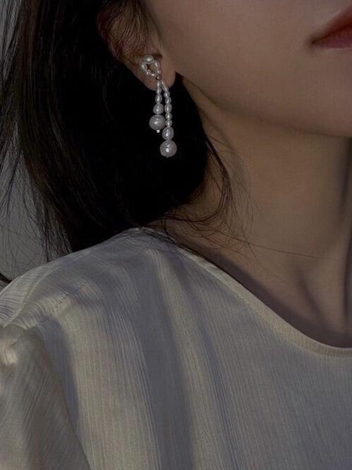 French Style Woven Pearl Bow Earrings - floysun