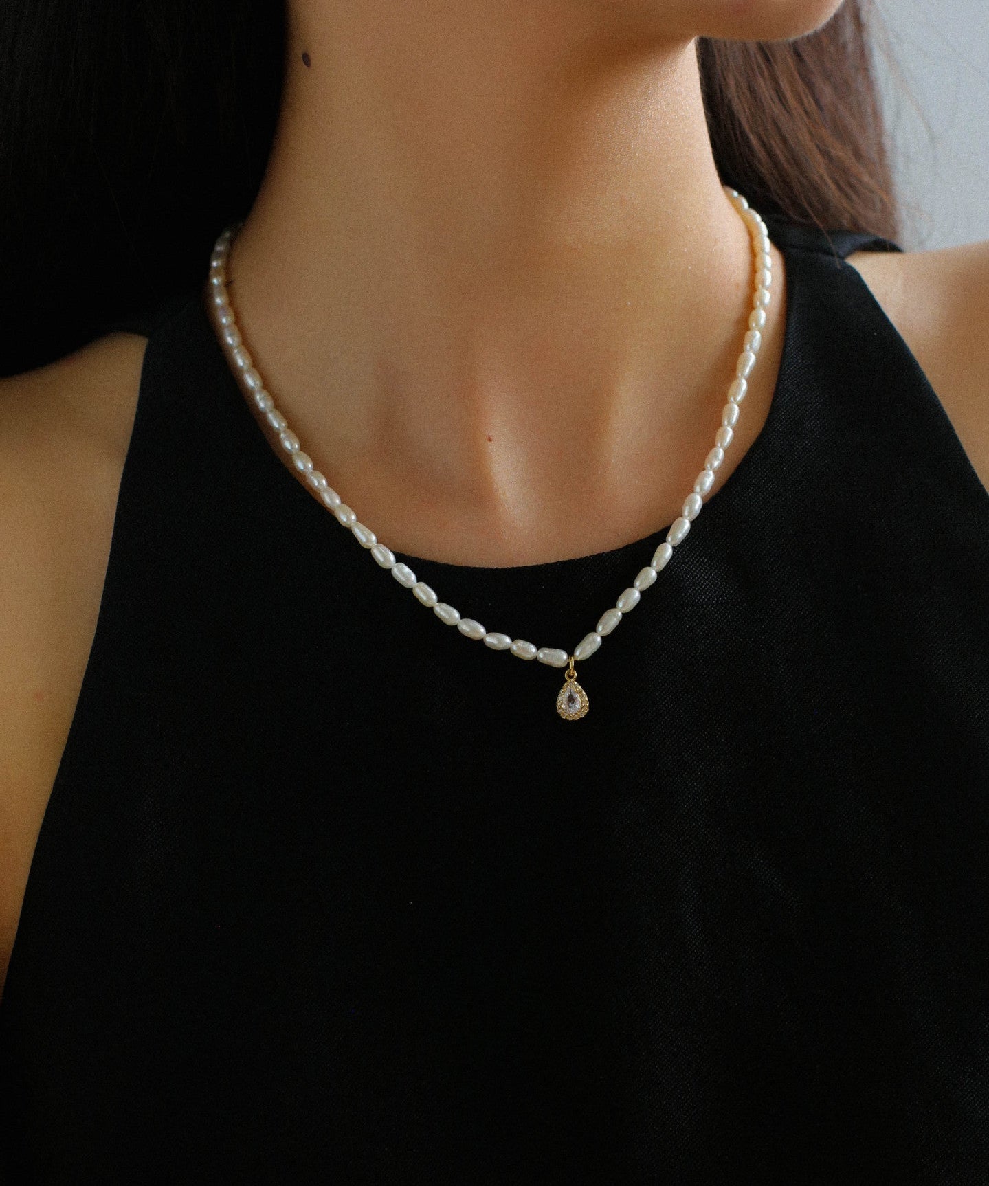 French Zircon Teardrop Pearl Necklace - floysun