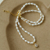 French Zircon Teardrop Pearl Necklace - floysun