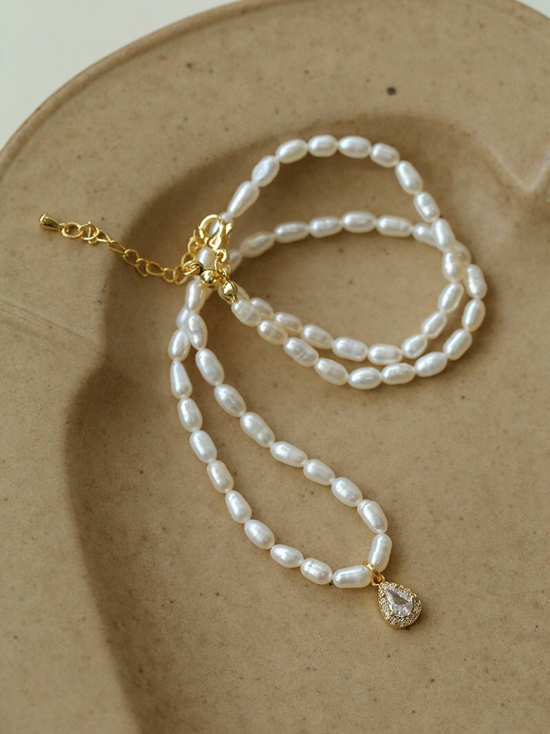 French Zircon Teardrop Pearl Necklace - floysun