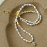 French Zircon Teardrop Pearl Necklace - floysun