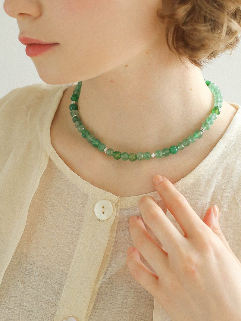 Fresh Green Strawberry Quartz Gemstone Beaded Necklace - floysun