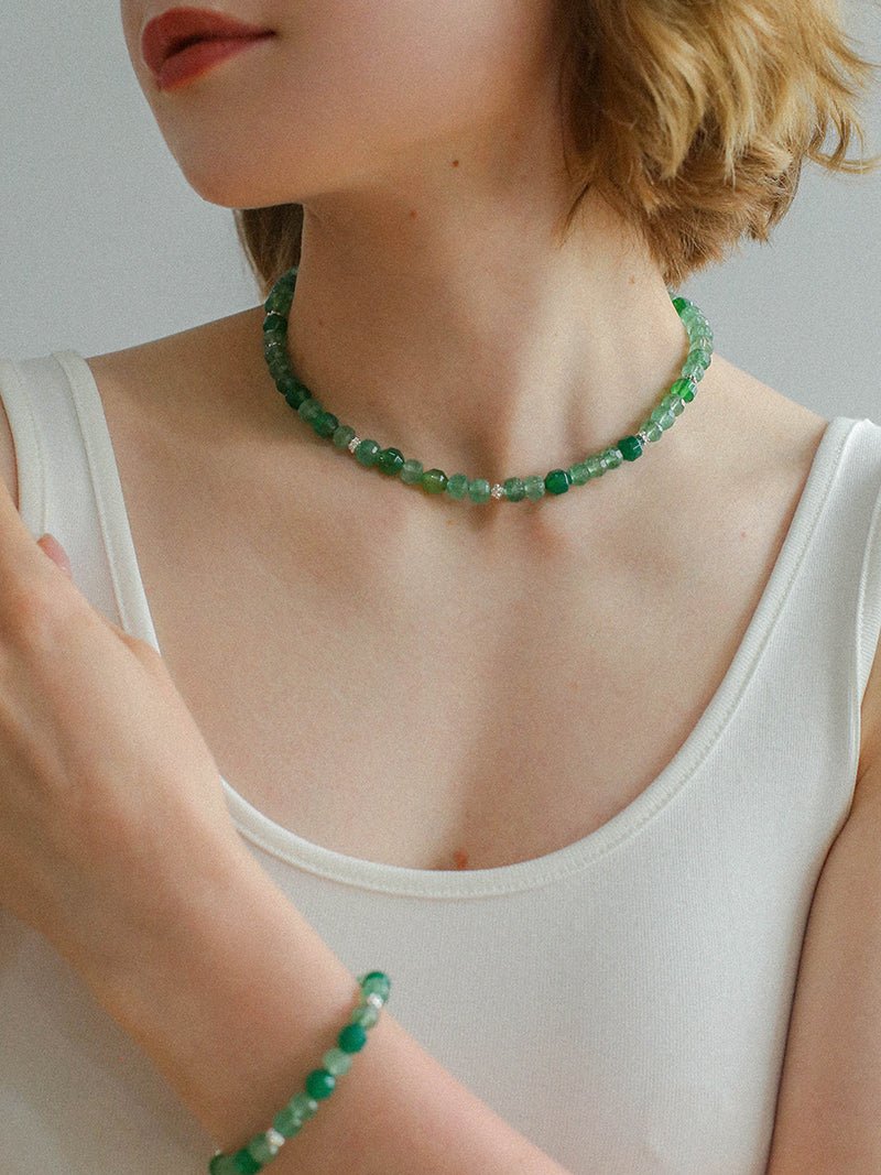 Fresh Green Strawberry Quartz Gemstone Beaded Necklace - floysun