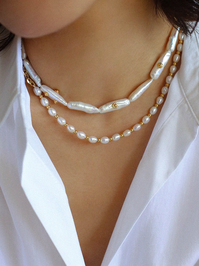 Freshwater Baroque Pearls Overlapping Clavicle Chain - floysun