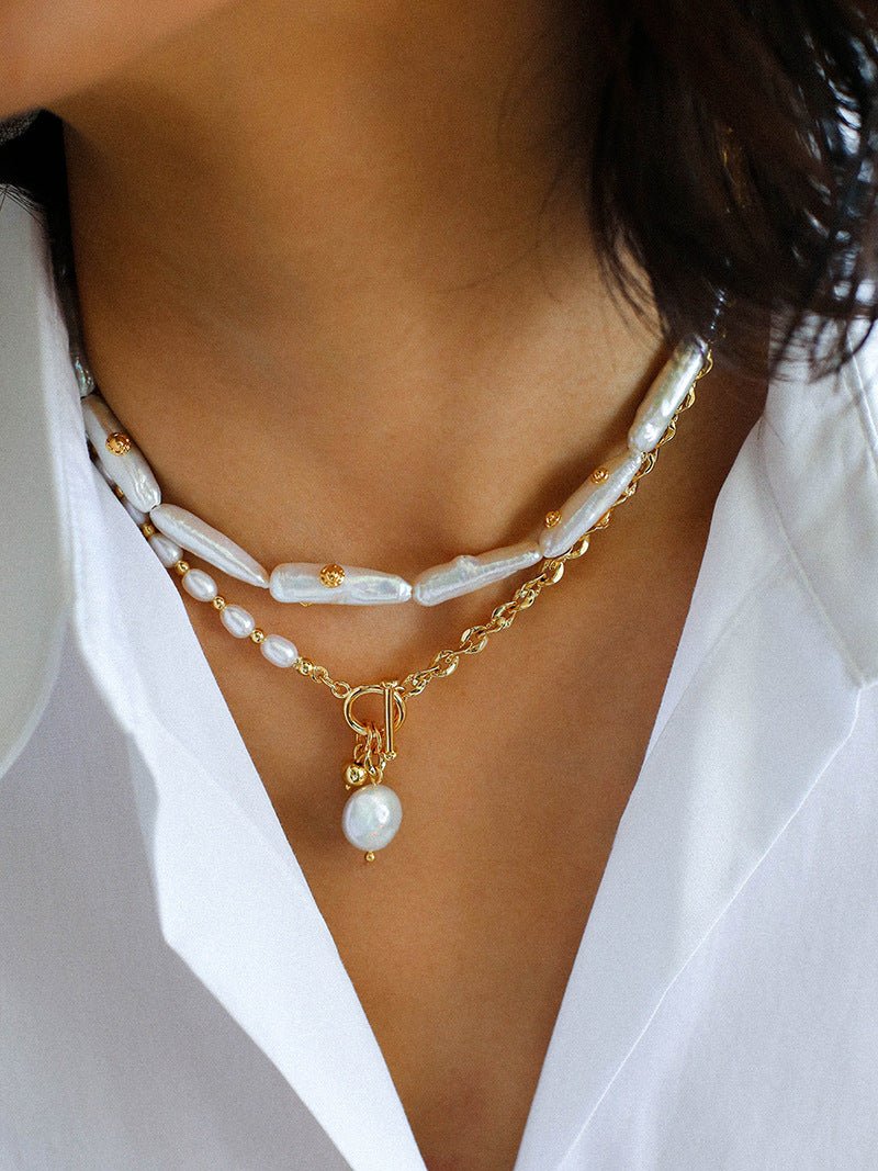 Freshwater Baroque Pearls Overlapping Clavicle Chain - floysun