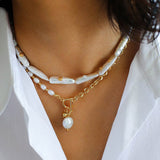 Freshwater Baroque Pearls Overlapping Clavicle Chain - floysun