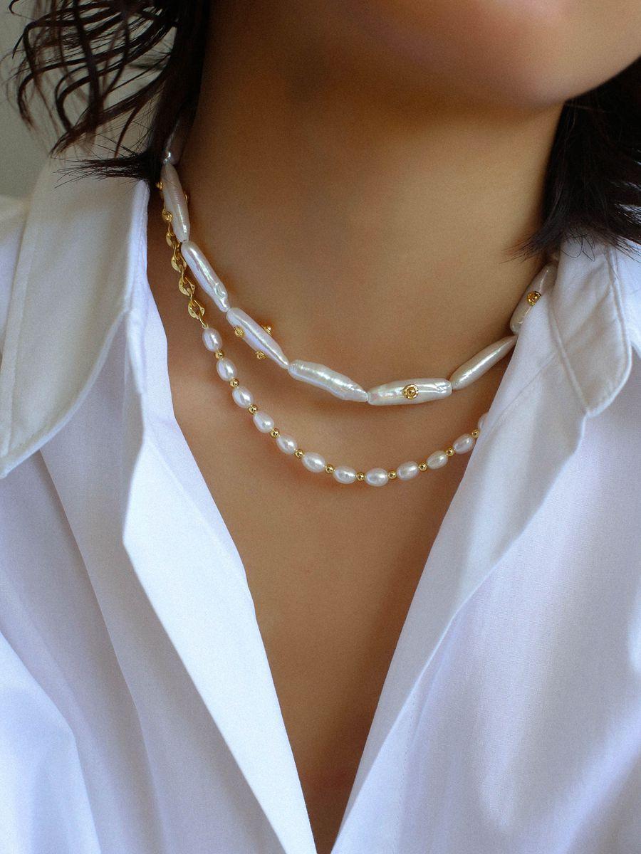 Freshwater Baroque Pearls Overlapping Clavicle Chain - floysun