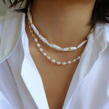 Freshwater Baroque Pearls Overlapping Clavicle Chain - floysun