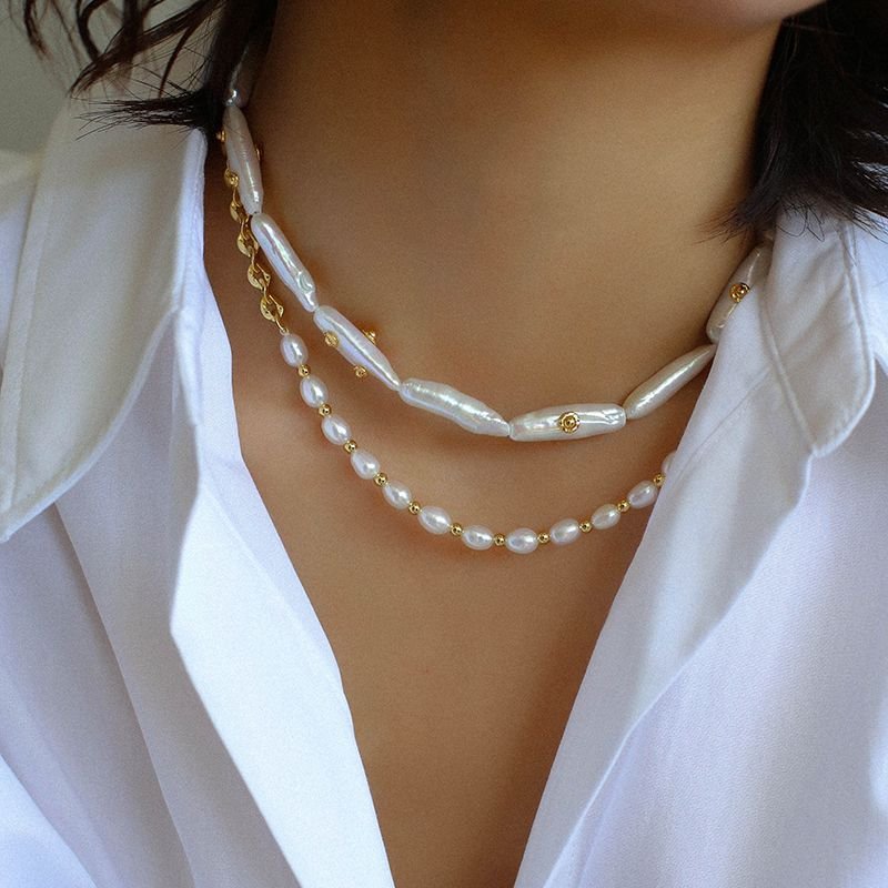 Freshwater Baroque Pearls Overlapping Clavicle Chain - floysun