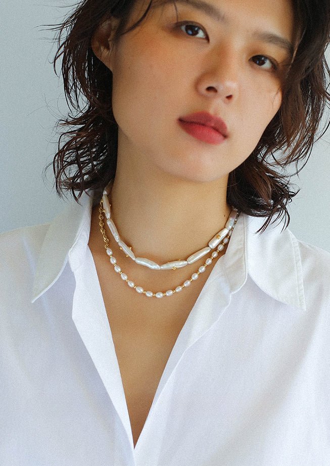 Freshwater Baroque Pearls Overlapping Clavicle Chain - floysun