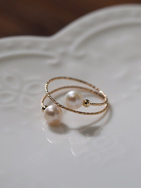 Freshwater Pearl Double Layer Wrapped Ring - floysun