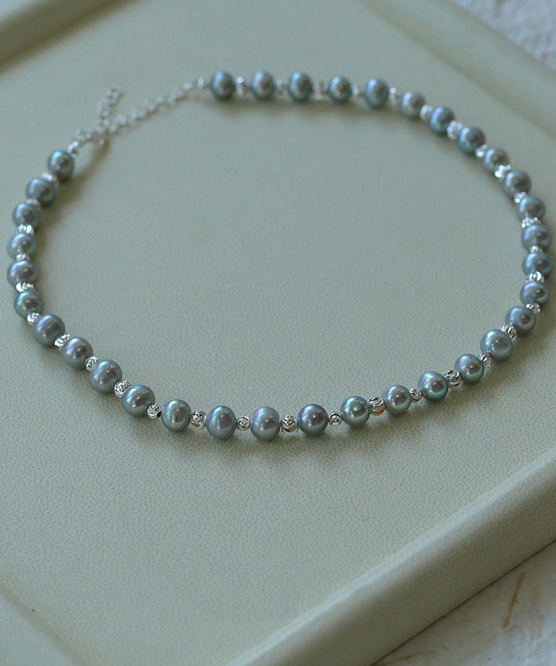 Freshwater Pearl Silver Bean Necklace - White Grey Pearl - floysun