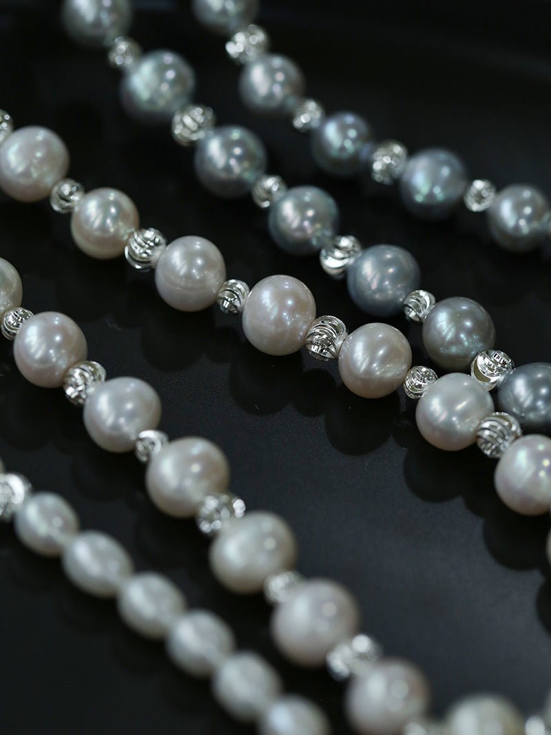 Freshwater Pearl Silver Bean Necklace - White Grey Pearl - floysun