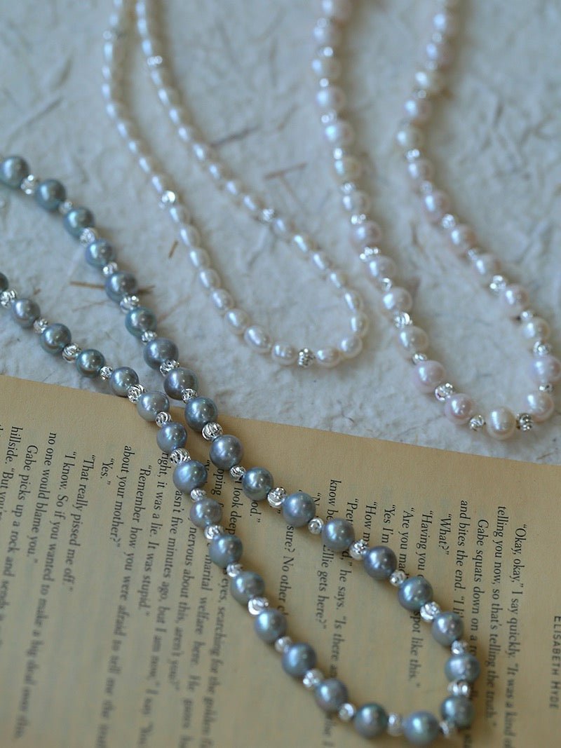 Freshwater Pearl Silver Bean Necklace - White Grey Pearl - floysun