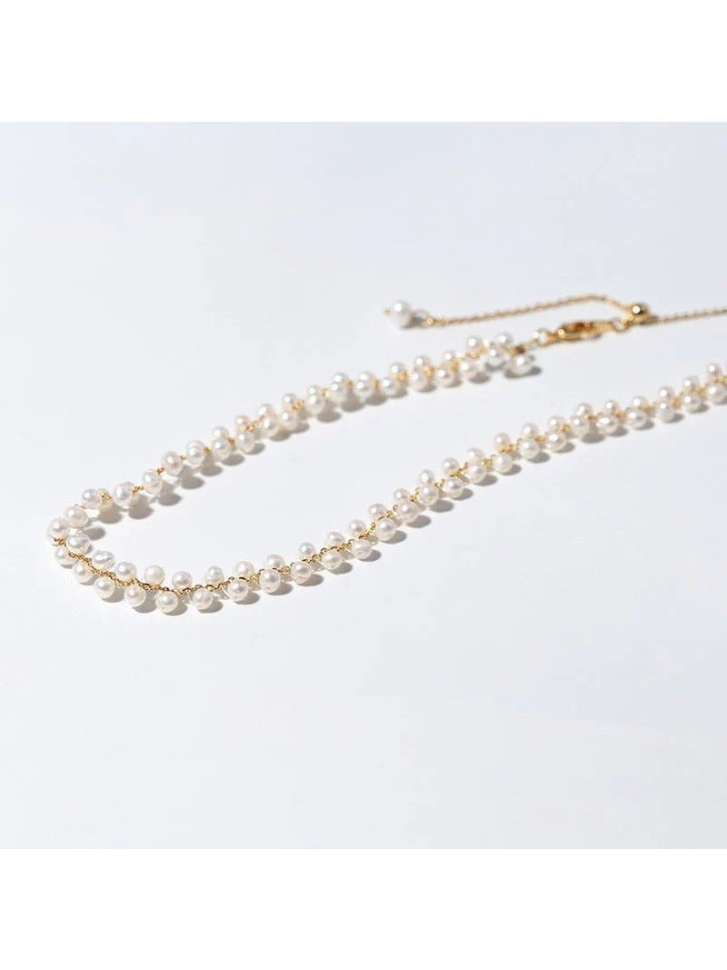 Freshwater Pearl Woven Choker Necklace Chain Pull - out Adjustable - floysun