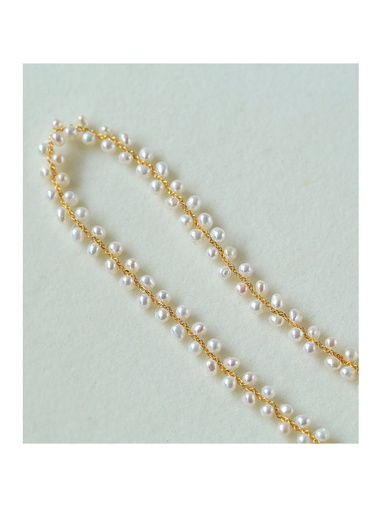 Freshwater Pearl Woven Choker Necklace Chain Pull - out Adjustable - floysun