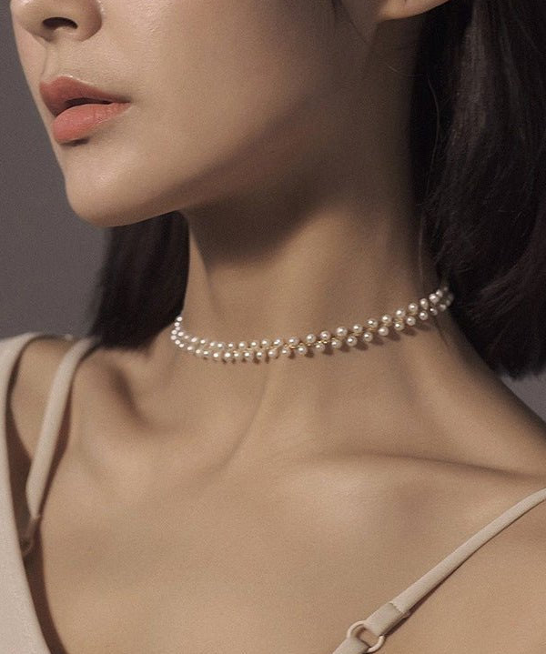 Freshwater Pearl Woven Choker Necklace Chain Pull - out Adjustable - floysun