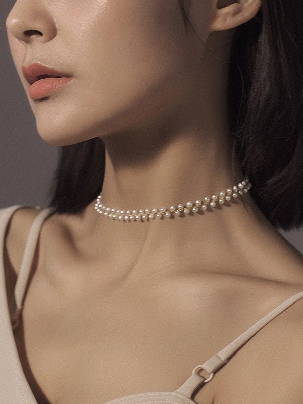 Freshwater Pearl Woven Choker Necklace Chain Pull - out Adjustable - floysun