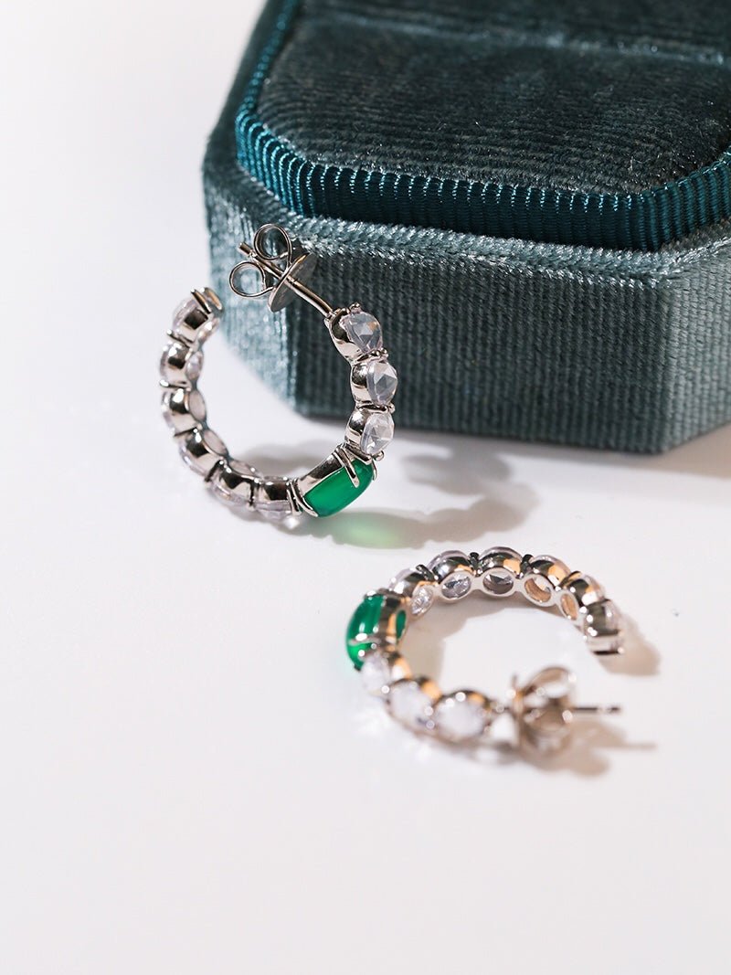 Full Cubic Zirconia Emerald Gemstone Huggie Earrings - floysun
