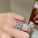 Full Pave Ruby Red Paraiba Blue Ring with Diamond Accents - floysun