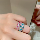 Full Pave Ruby Red Paraiba Blue Ring with Diamond Accents - floysun