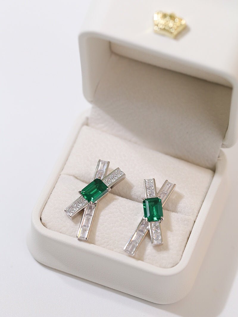 Full Zirconia Emerald Cross Earrings - floysun