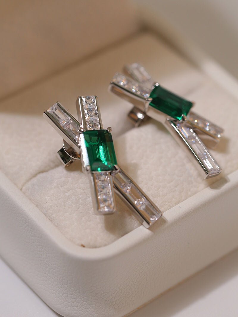 Full Zirconia Emerald Cross Earrings - floysun