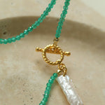 Gemstone and Toothpick Baroque Pearl OT Clasp Pendant Necklace - floysun