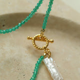 Gemstone and Toothpick Baroque Pearl OT Clasp Pendant Necklace - floysun