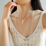 Gemstone and Toothpick Baroque Pearl OT Clasp Pendant Necklace - floysun