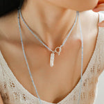 Gemstone and Toothpick Baroque Pearl OT Clasp Pendant Necklace - floysun