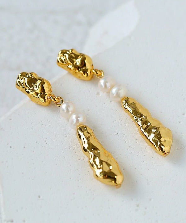 Geometric Irregular Metal Toothpicks Spliced Round Pearl Earrings - floysun