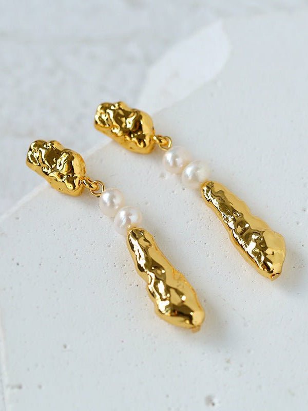 Geometric Irregular Metal Toothpicks Spliced Round Pearl Earrings - floysun