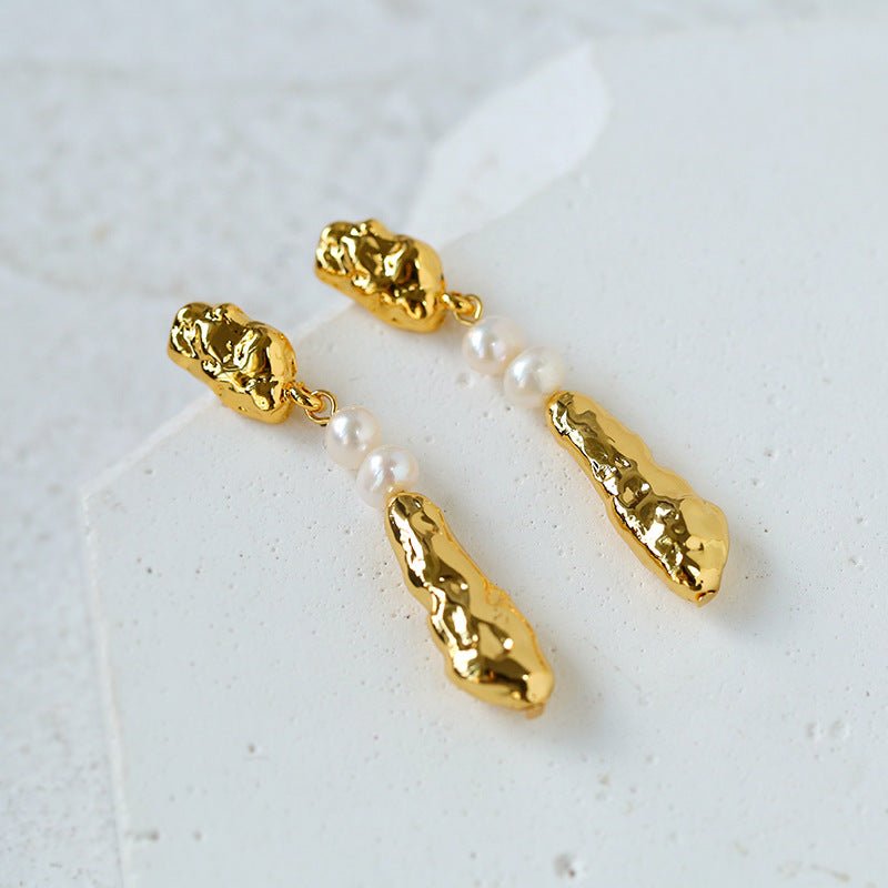 Geometric Irregular Metal Toothpicks Spliced Round Pearl Earrings - floysun