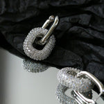 Geometric Lock Ring Full Diamond Zircon Silver Earrings - floysun