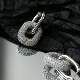 Geometric Lock Ring Full Diamond Zircon Silver Earrings - floysun