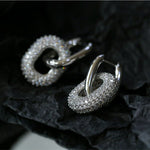 Geometric Lock Ring Full Diamond Zircon Silver Earrings - floysun