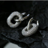 Geometric Lock Ring Full Diamond Zircon Silver Earrings - floysun