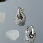 Geometric Lock Ring Full Diamond Zircon Silver Earrings - floysun